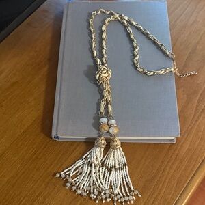 Elegant Gold and White Beaded Necklace